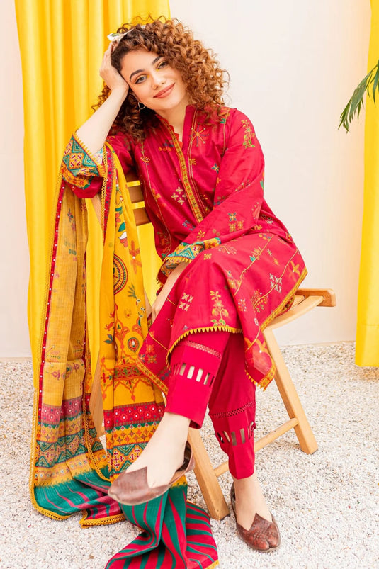 Lawn 3PC Embroidered Shirt with Printed Dupatta MD-018