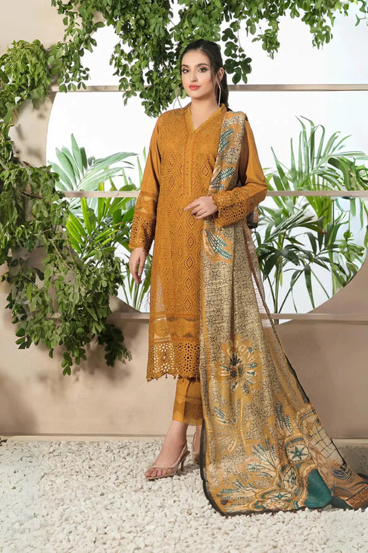 Chikenkari Lawn 3PC Embroidered Shirt with Munar Dupatta MD-0003B