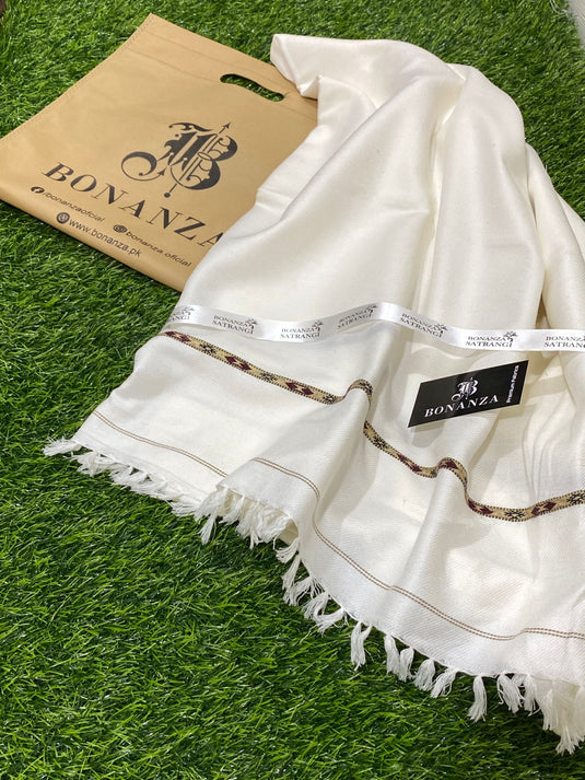 Bonanza Satrangi Mens Pure Wool Shawl | Pearl White