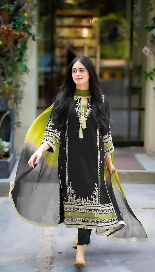 Omal-3PC Embroidered Lawn Shirt with Bamber Chiffon Dupatta MD-0322