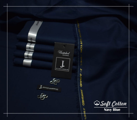 J. Egyption Soft Cotton Unstitched Suit for Men | Navy Blue