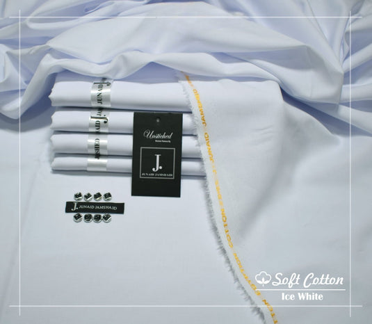 J. Egyption Soft Cotton Unstitched Suit for Men | Ice White