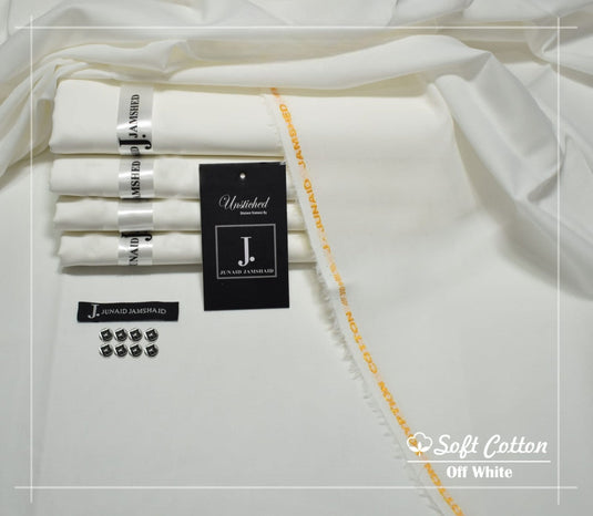 J. Egyption Soft Cotton Unstitched Suit for Men | Off White