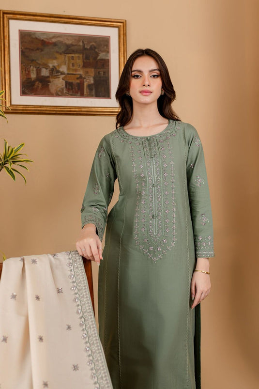 Lawn 3PC Embroidered Shirt with Printed Dupatta MD-00030