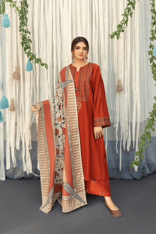 Lawn 3PC Embroidered Shirt with Silk Dupatta MD-00030