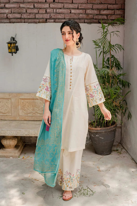 Lawn 3PC Embroidered Shirt with Printed Dupatta MD-00022